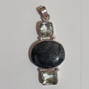 Sterling Silver Rutilated Quartz Prasiolite Gemstone Pendant